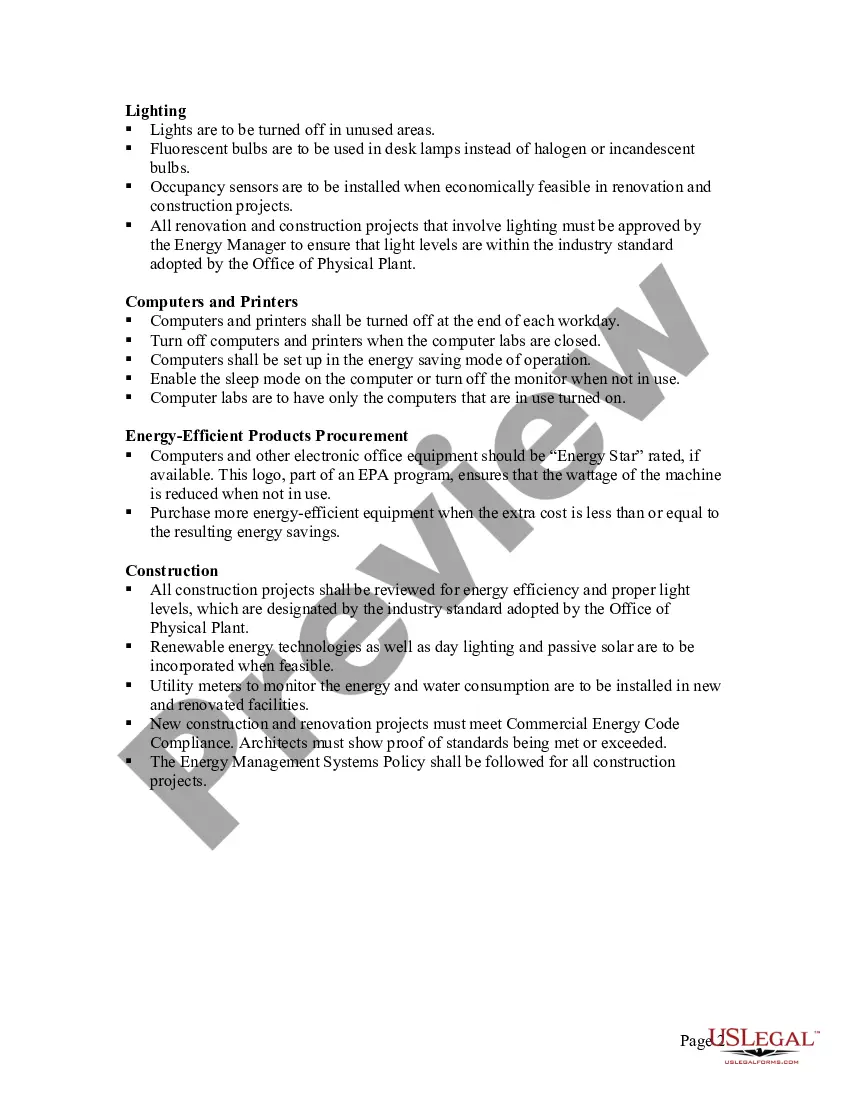 Get Sample Energy Conservation Policy for Business Preview Sample Energy Conservation Policy for Business