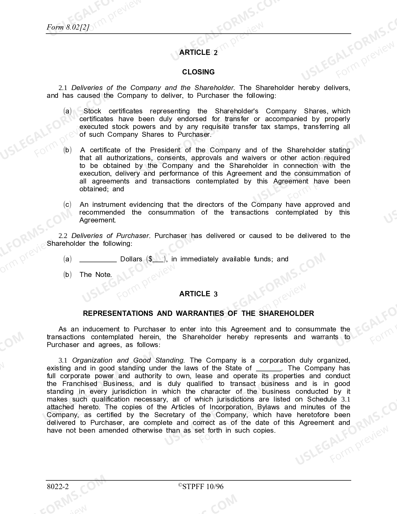 Stock Purchase Form For Nil Consideration US Legal Forms