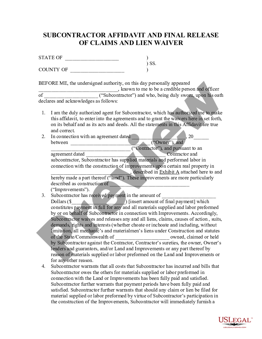 Subcontractor Lien Waiver