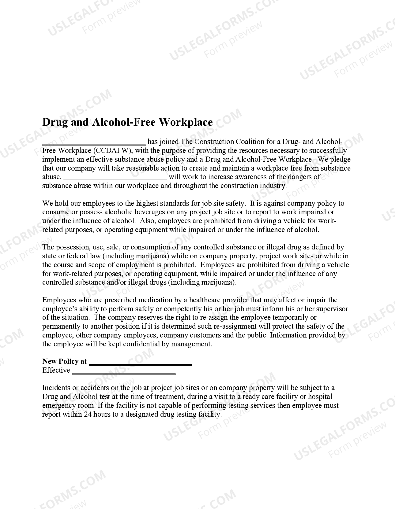 Drug and Alcohol Policy US Legal Forms
