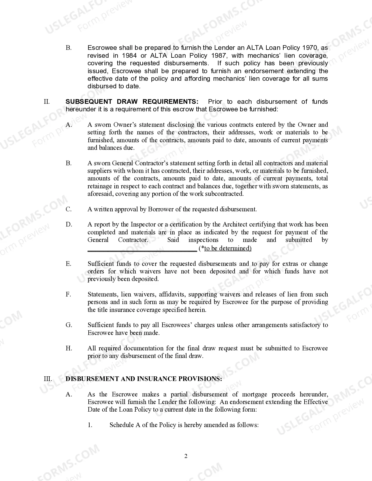 Preview Construction Loan Escrow Agreement