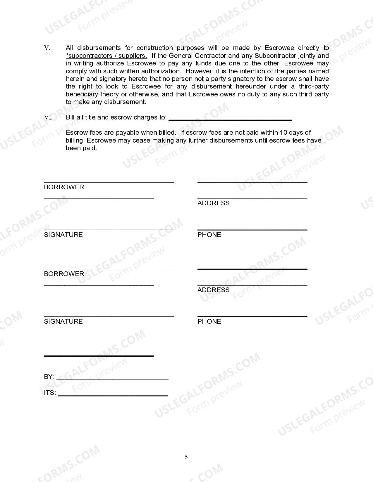 Preview Construction Loan Escrow Agreement