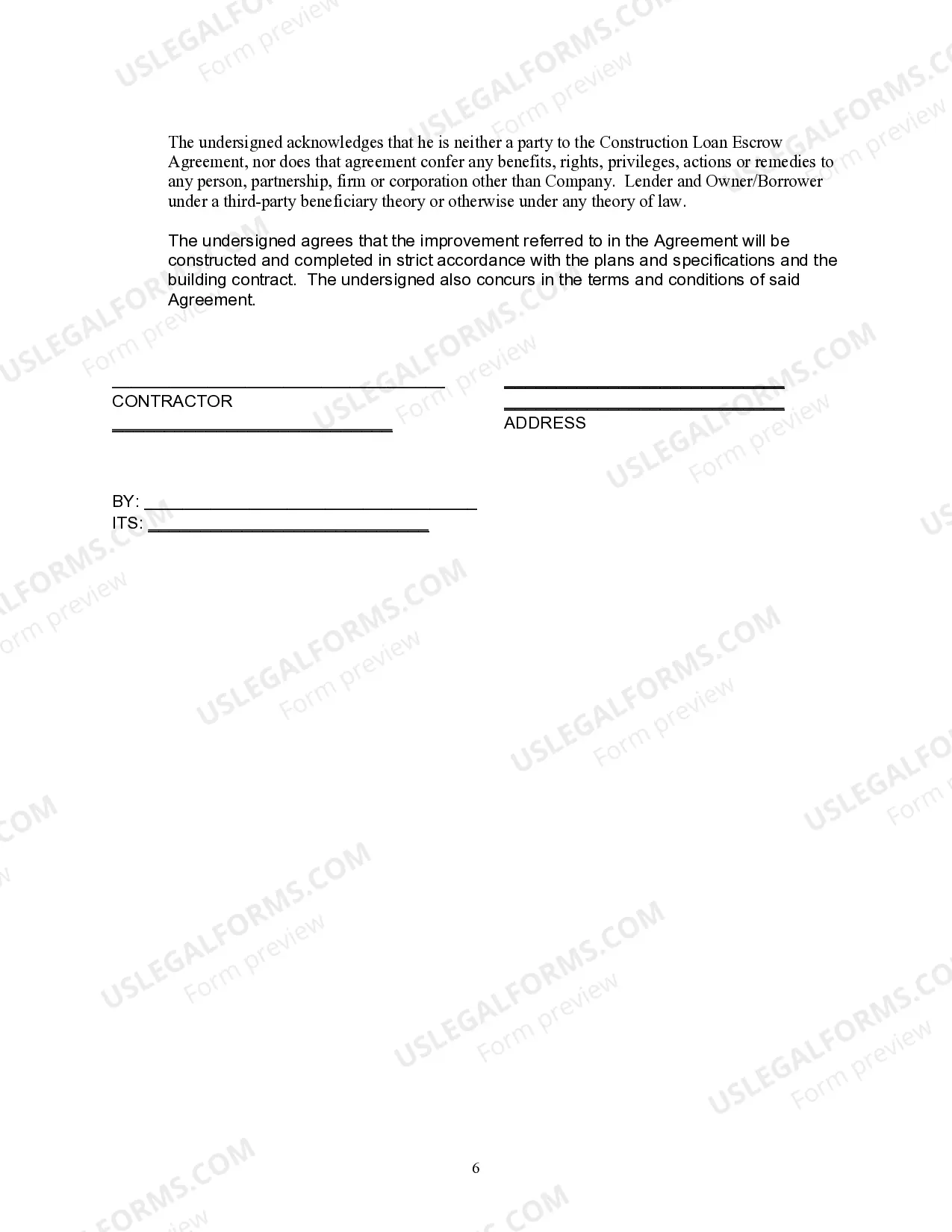 Preview Construction Loan Escrow Agreement