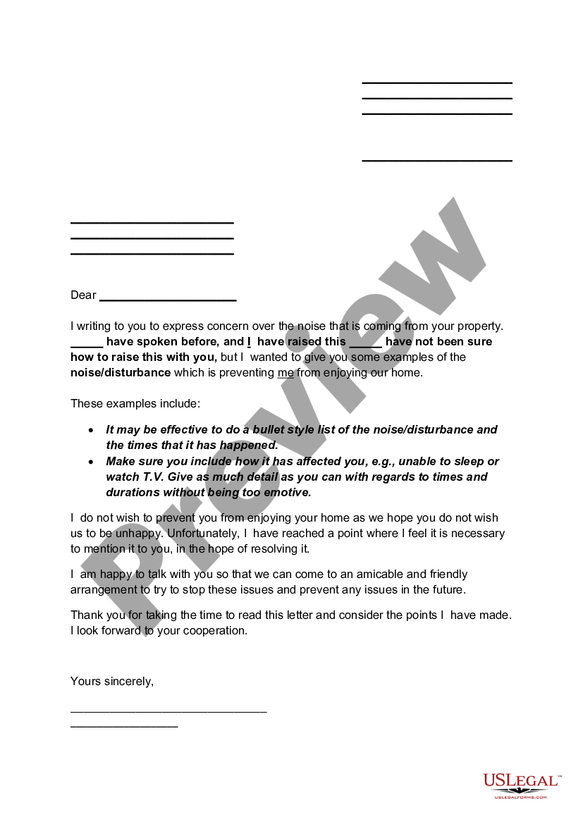 Letter To Noisy Neighbor Template Us Legal Forms 4356