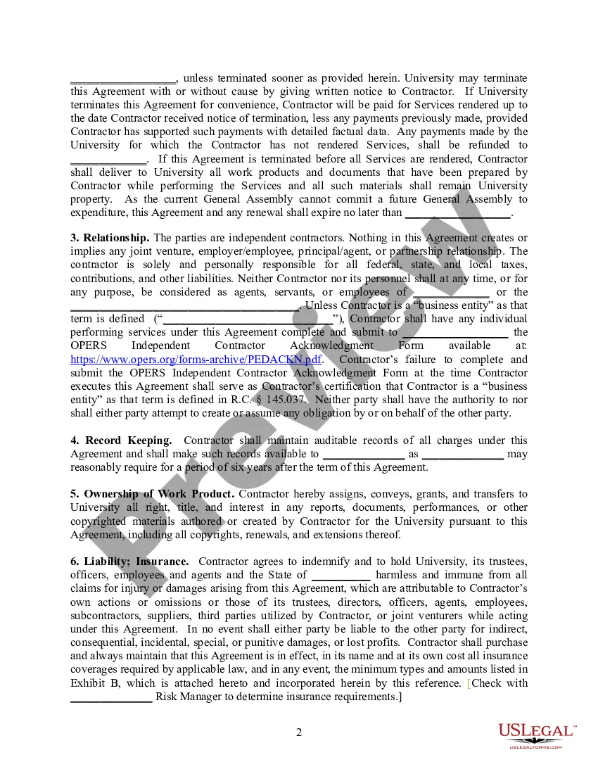 Preview Professional Services Agreement with University