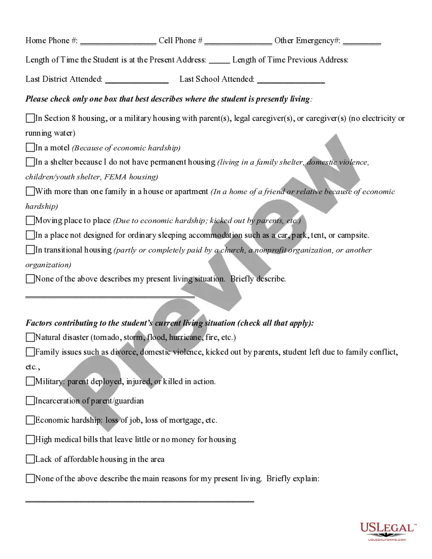 Preview Student Residency Questionnaire
