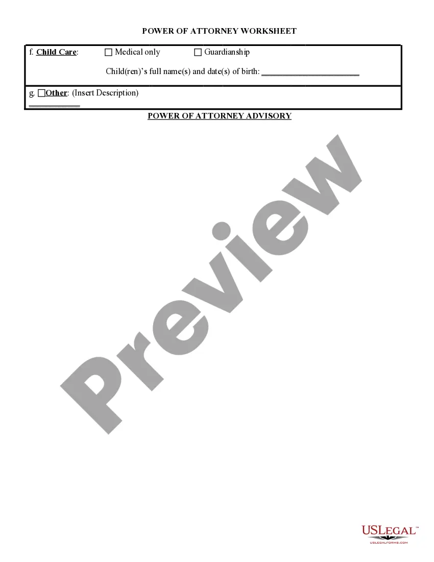 Get Power of Attorney Worksheet Preview Power of Attorney Worksheet
