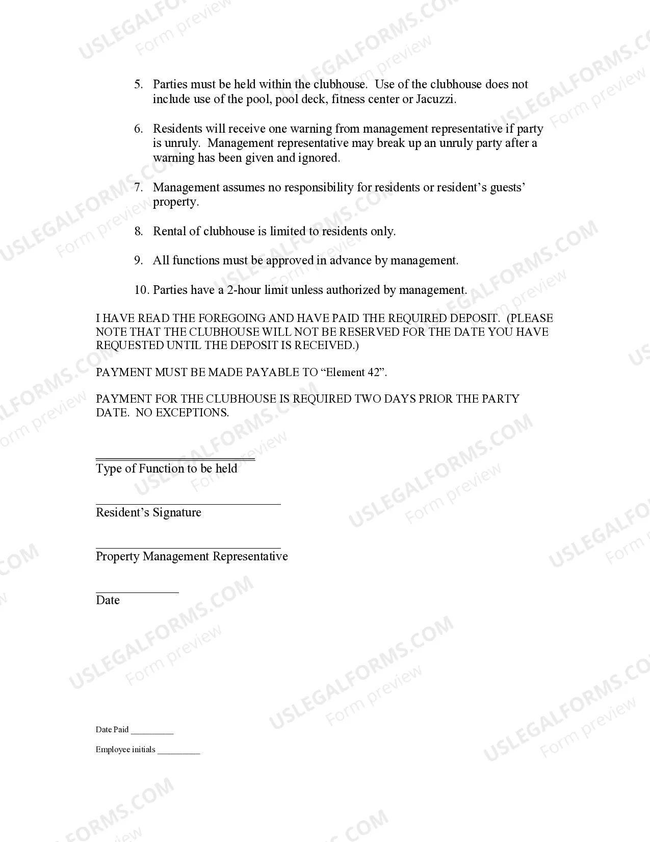 Preview Clubhouse Rental Agreement