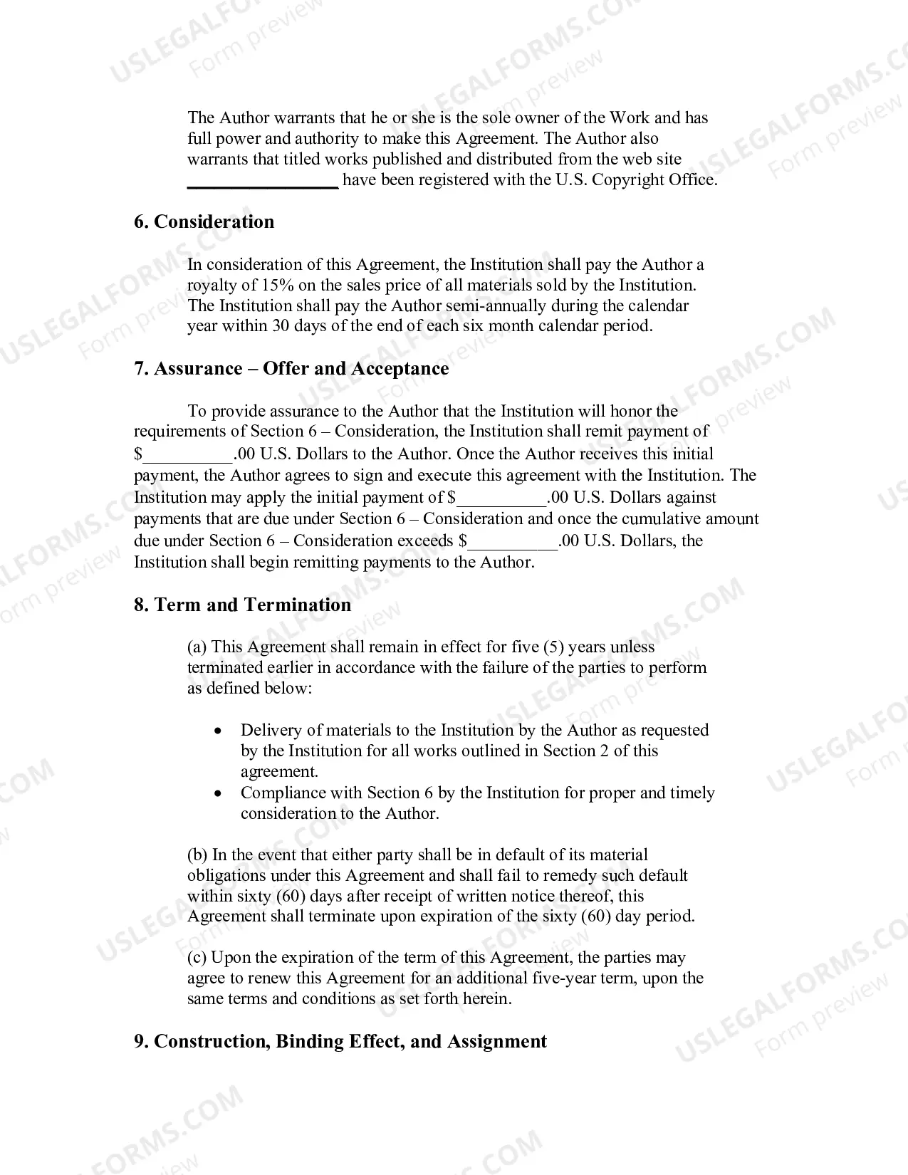Preview Copyright License Agreement for Educational Materials