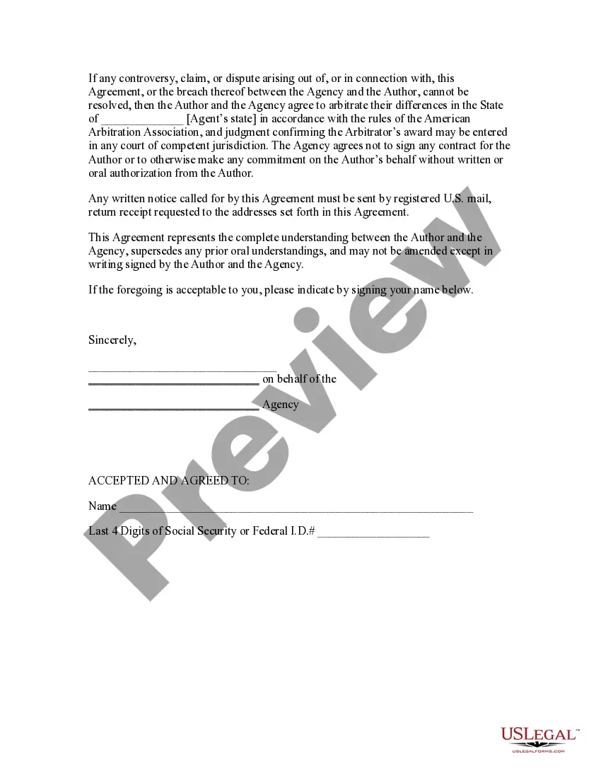 Preview Sample Agreement between Author and Agent