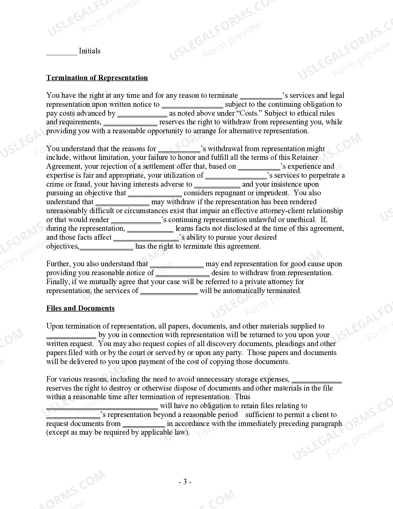 Preview Pro Bono Retainer Agreement