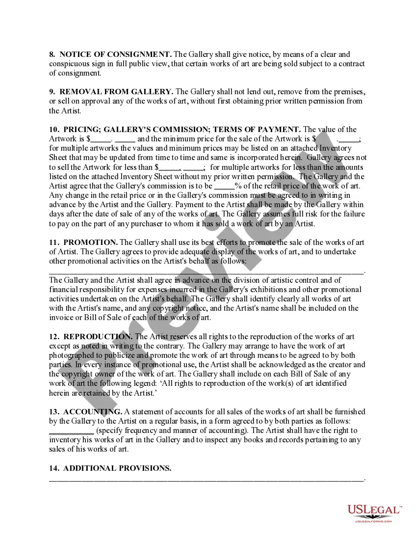 Get Art Consignment Agreement Preview Art Consignment Agreement