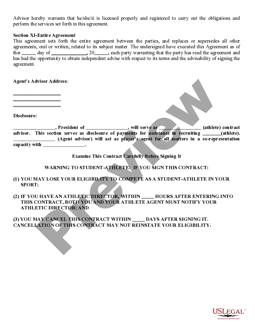 Get Representation Agreement between Athlete and Agent Preview Representation Agreement between Athlete and Agent