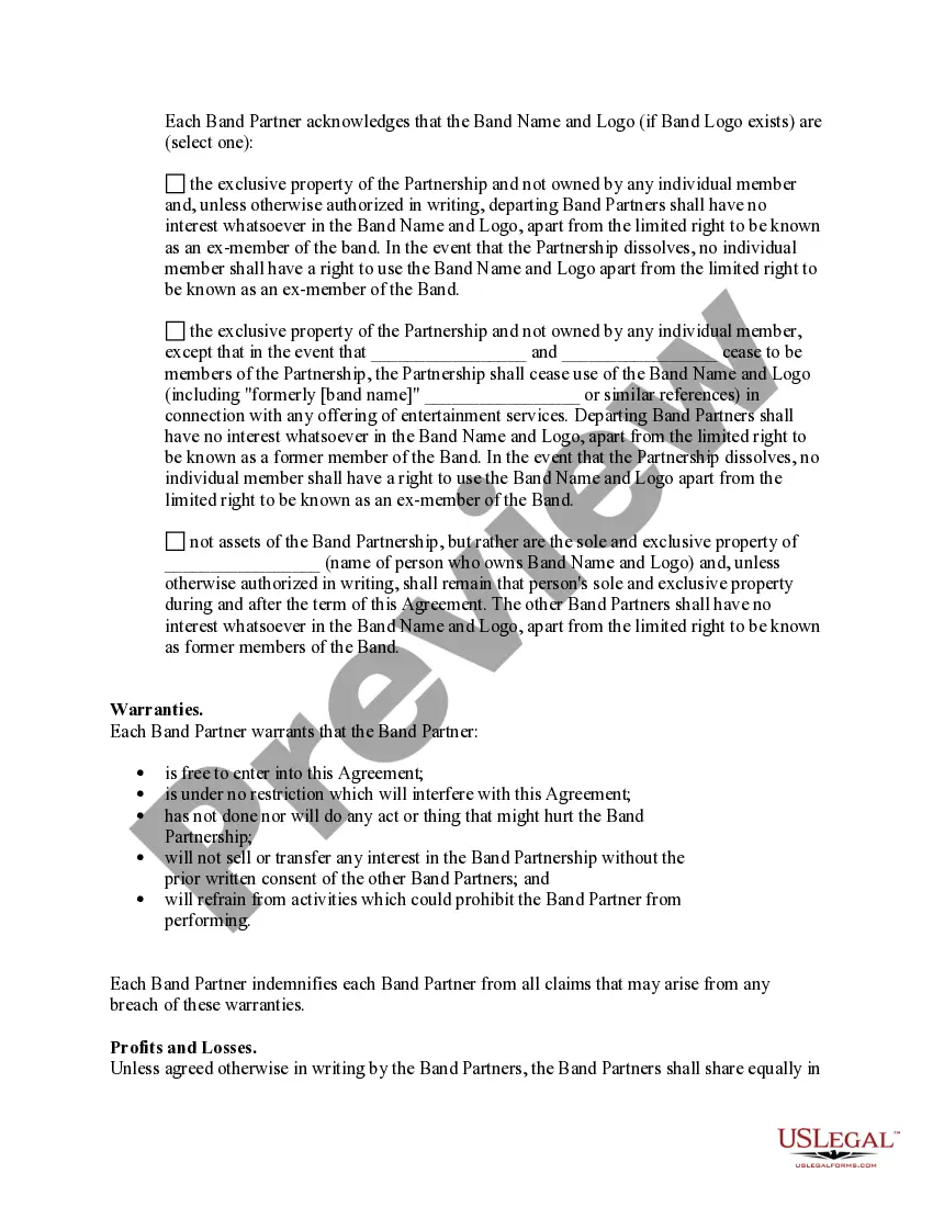 Preview Band Partnership Agreement