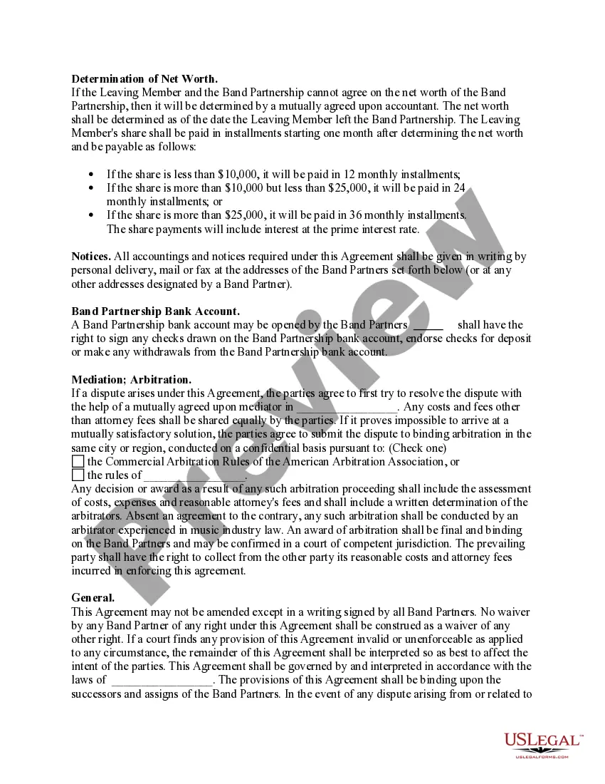 Preview Band Partnership Agreement