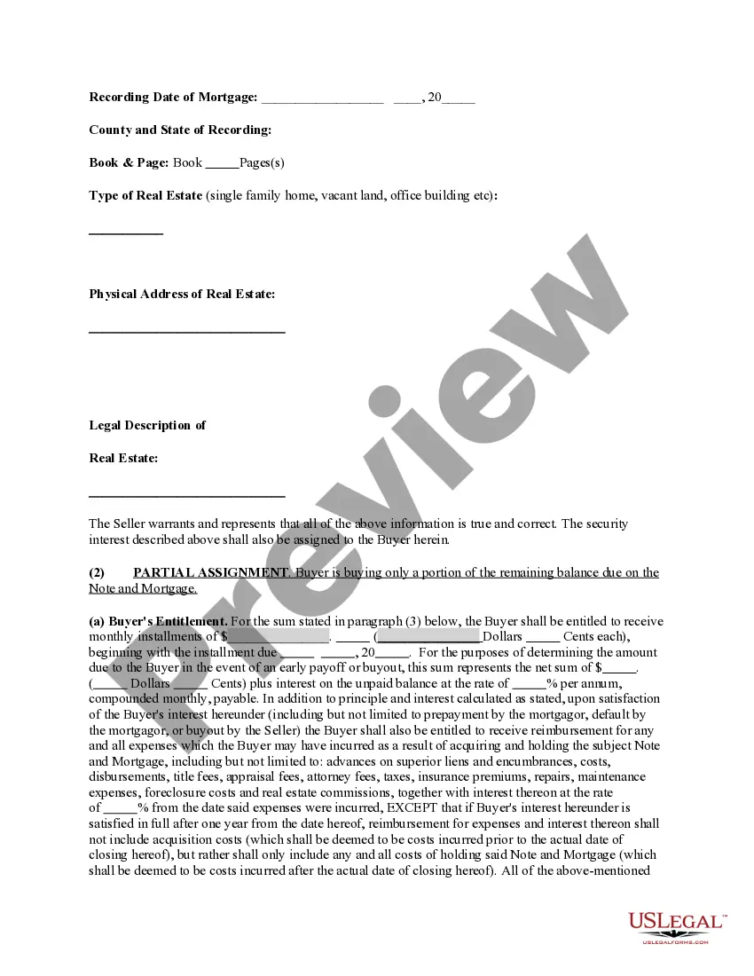 Preview Note and Mortgage - Partial Purchase Agreement