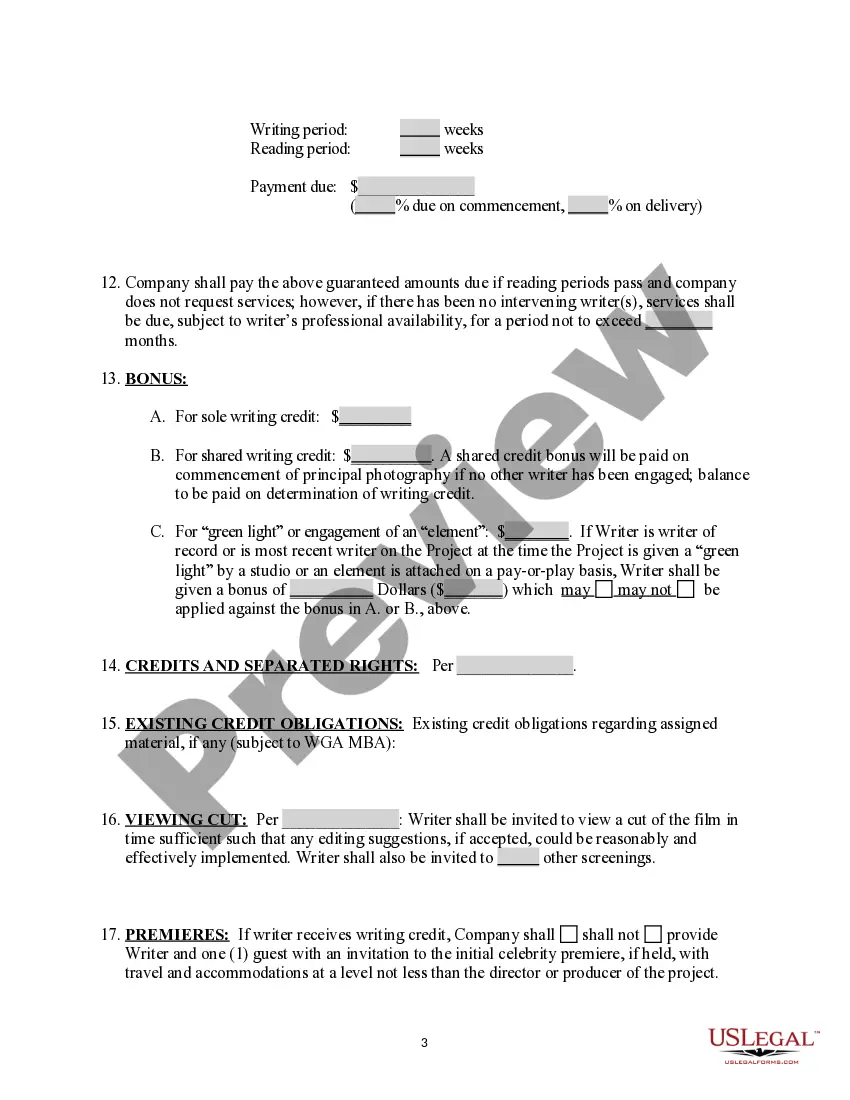 Get Short Form Theatrical Writer Contract Preview Short Form Theatrical Writer Contract