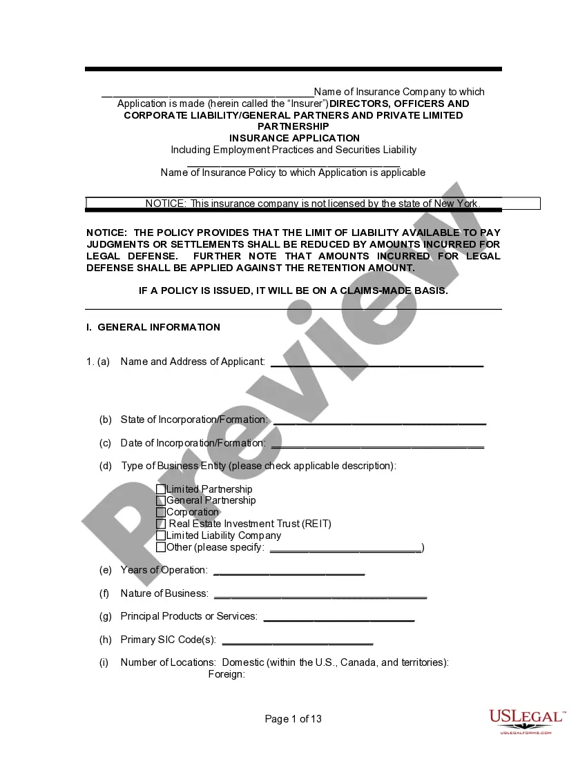 Preview Insurance Application by General or Private Limited Partnership