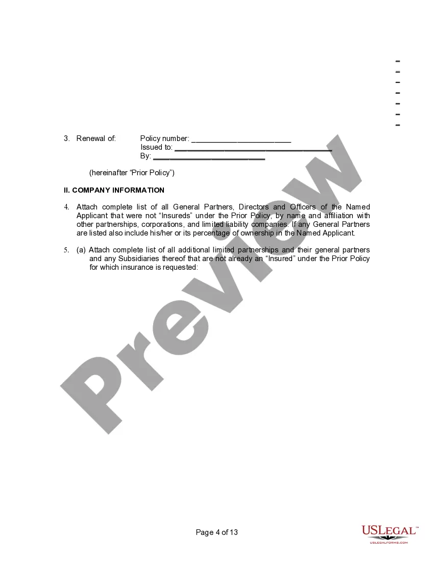 Preview Insurance Application by General or Private Limited Partnership