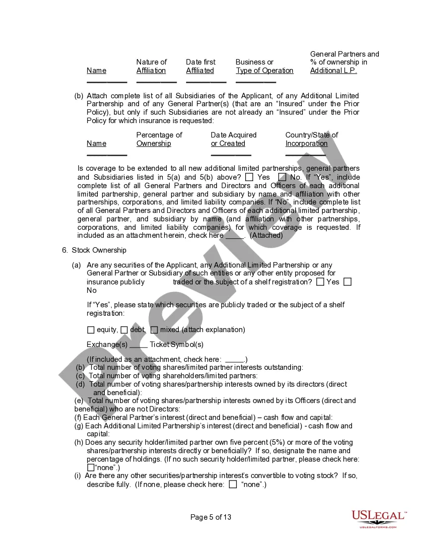 Preview Insurance Application by General or Private Limited Partnership