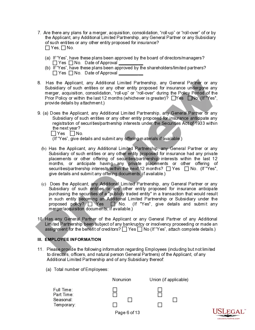 Preview Insurance Application by General or Private Limited Partnership