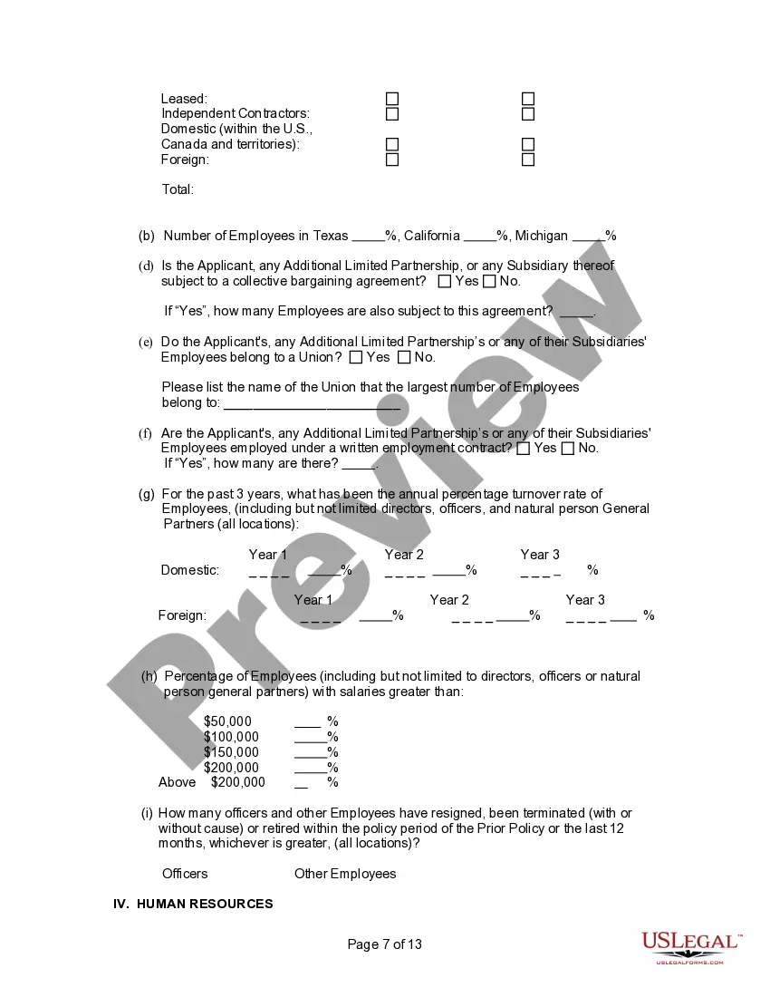 Preview Insurance Application by General or Private Limited Partnership