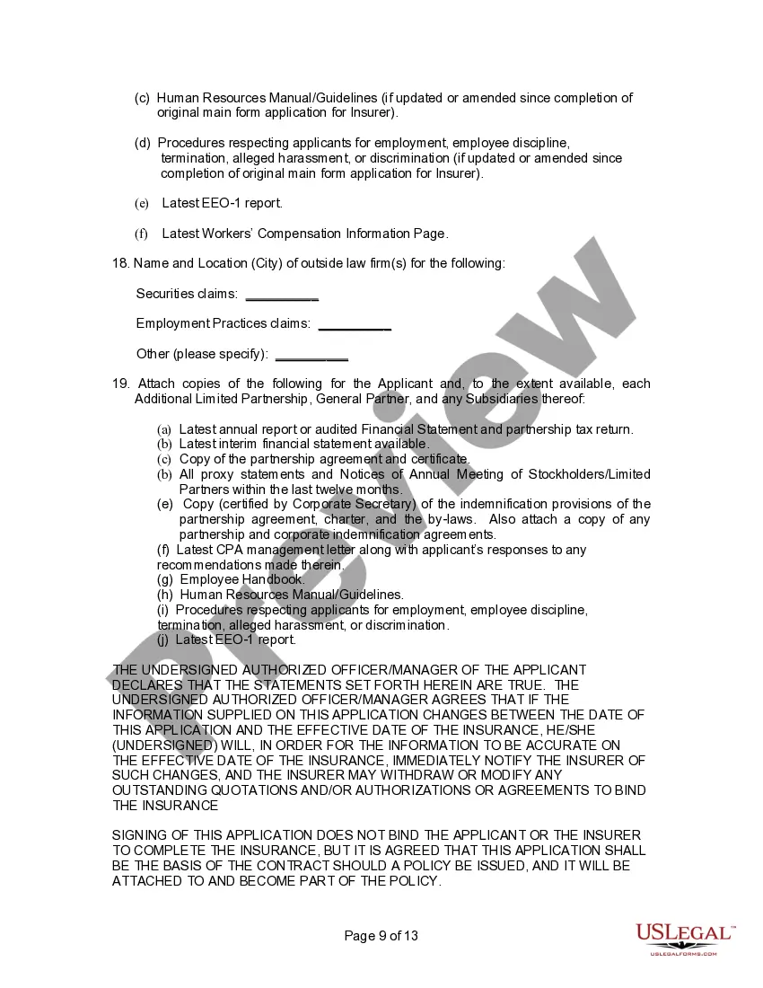 Preview Insurance Application by General or Private Limited Partnership