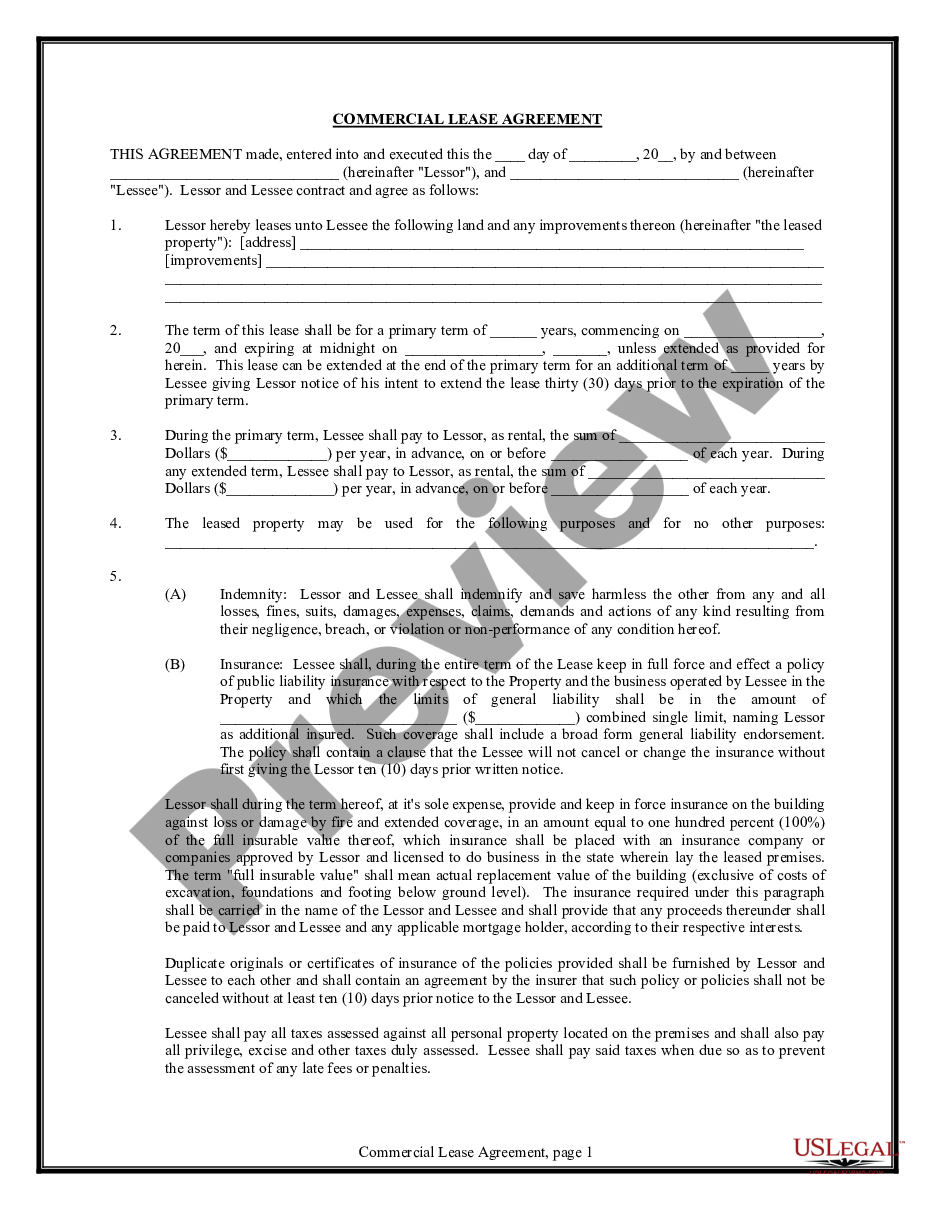 page 0 Commercial Lease Agreement for Office Space preview