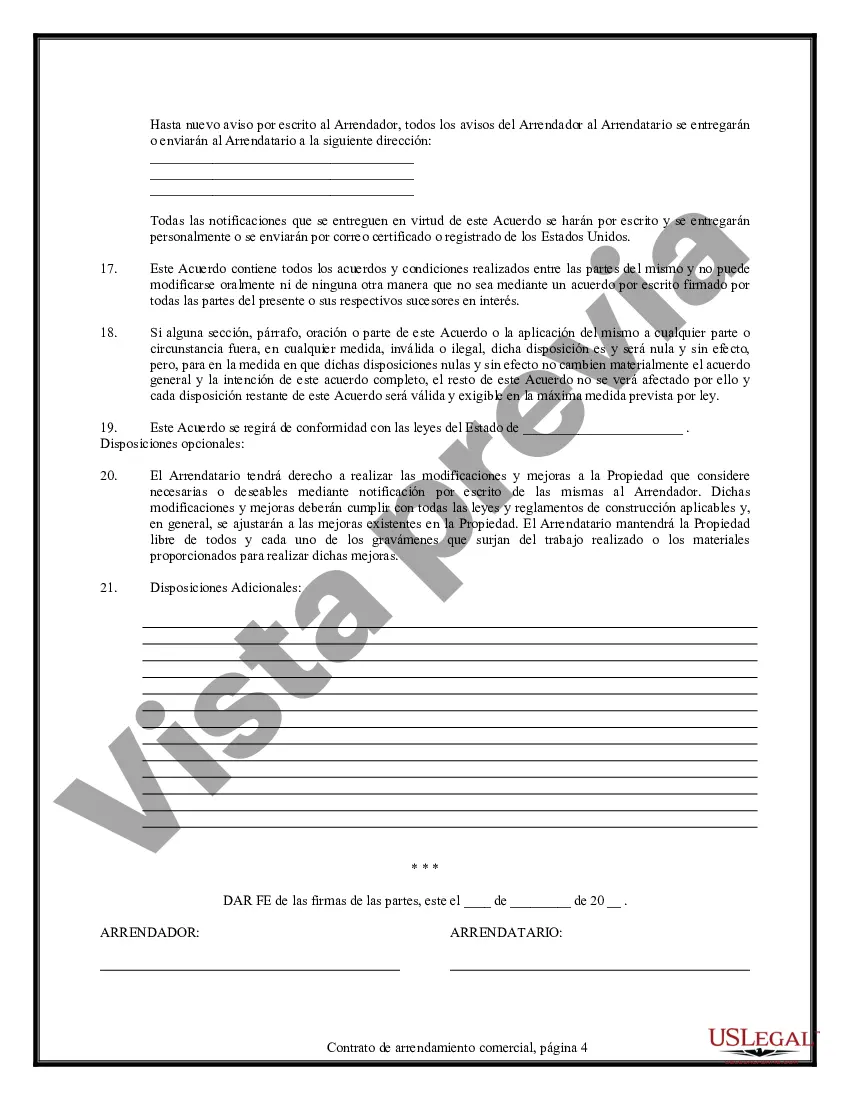 Preview Contrato de Arrendamiento Comercial para Restaurante