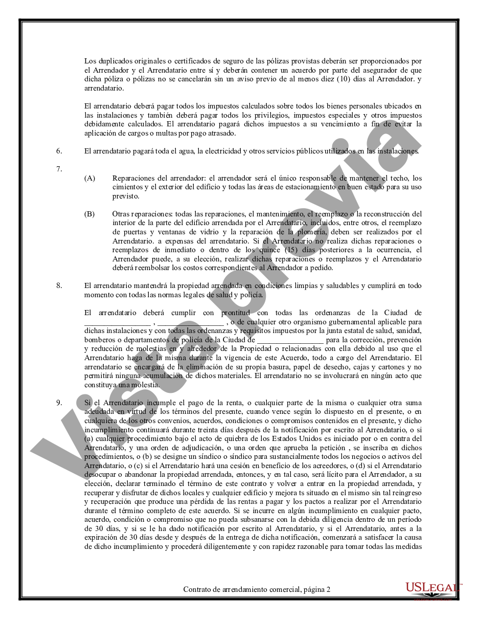 Los Angeles California Contrato de Arrendamiento Comercial | US Legal Forms