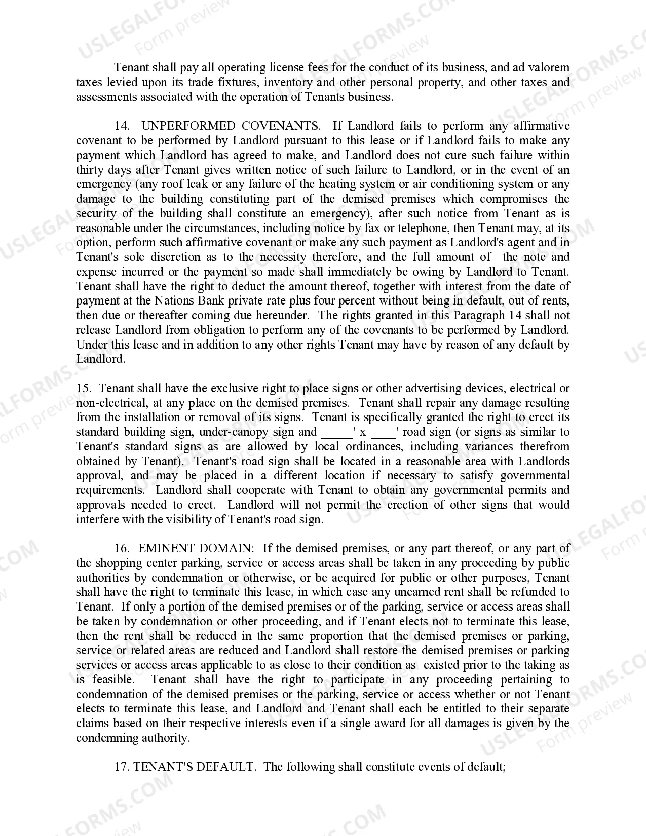 Preview Shopping Center Lease Agreement - percentage rent option