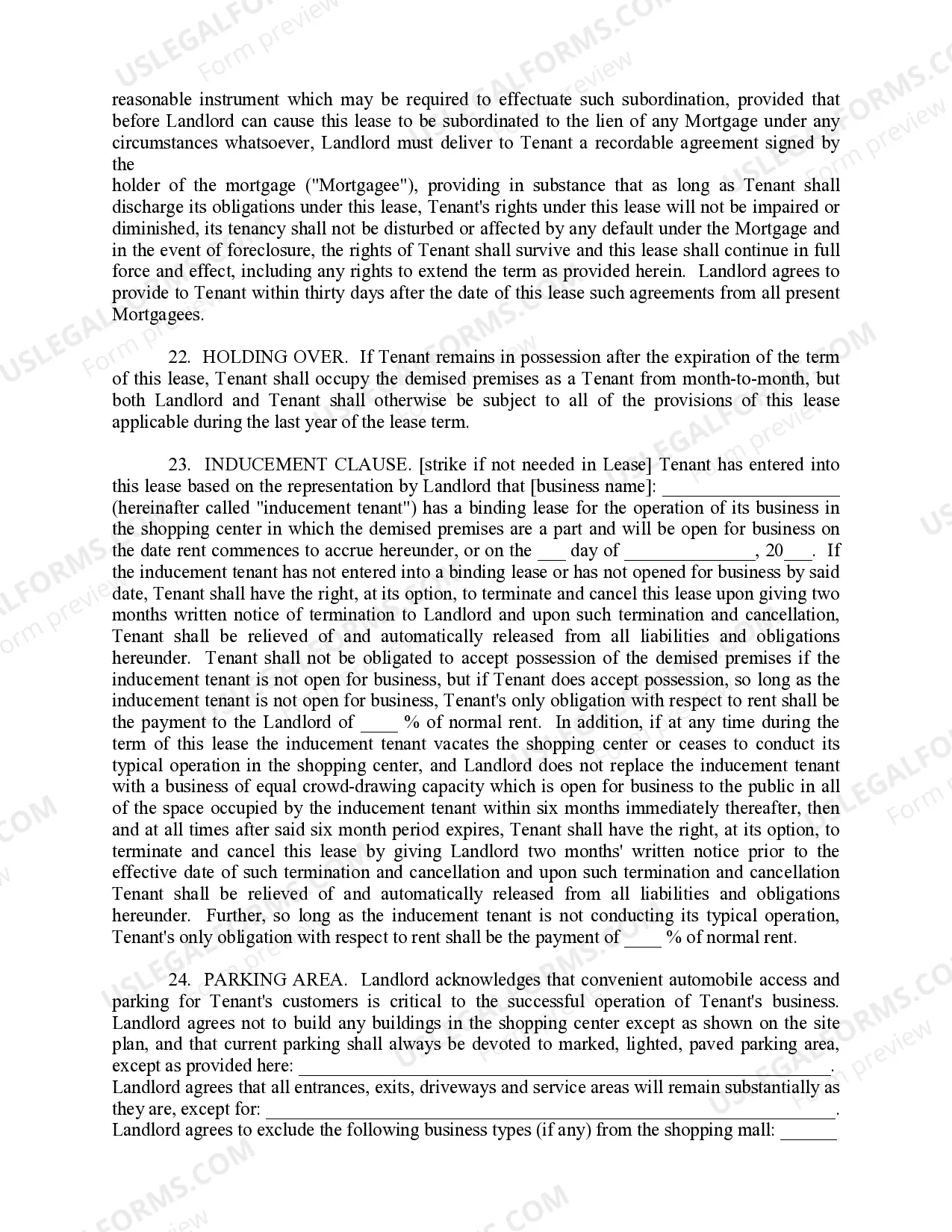 Preview Shopping Center Lease Agreement - percentage rent option