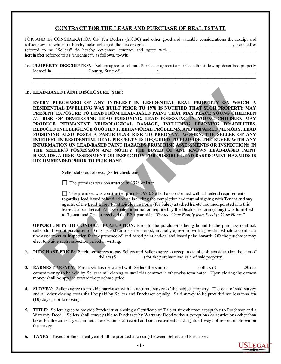 page 0 Contract for the Lease and Purchase of Real Estate - Purchase by date or leave preview