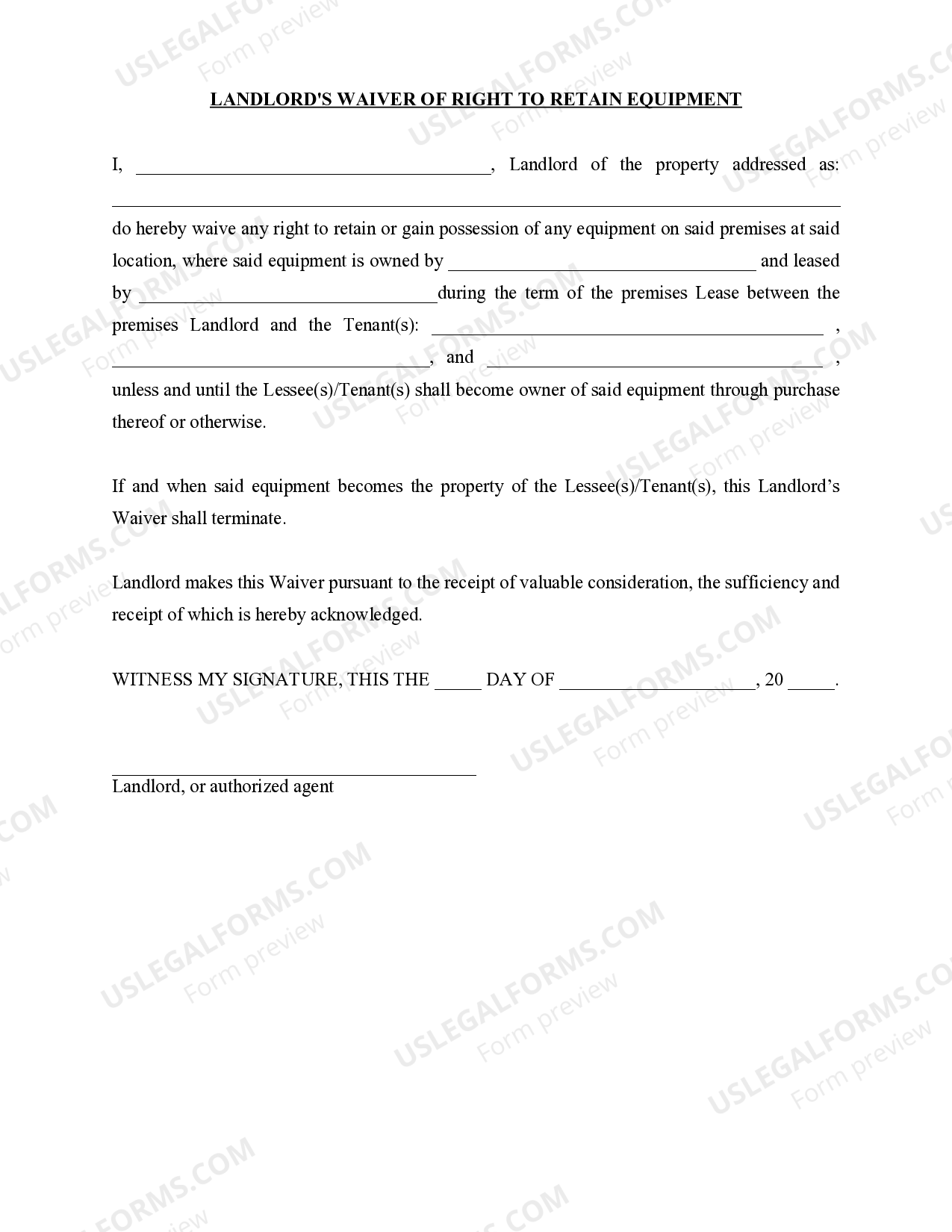 Oklahoma Landlord's Waiver of right to retain Property Landlord Right