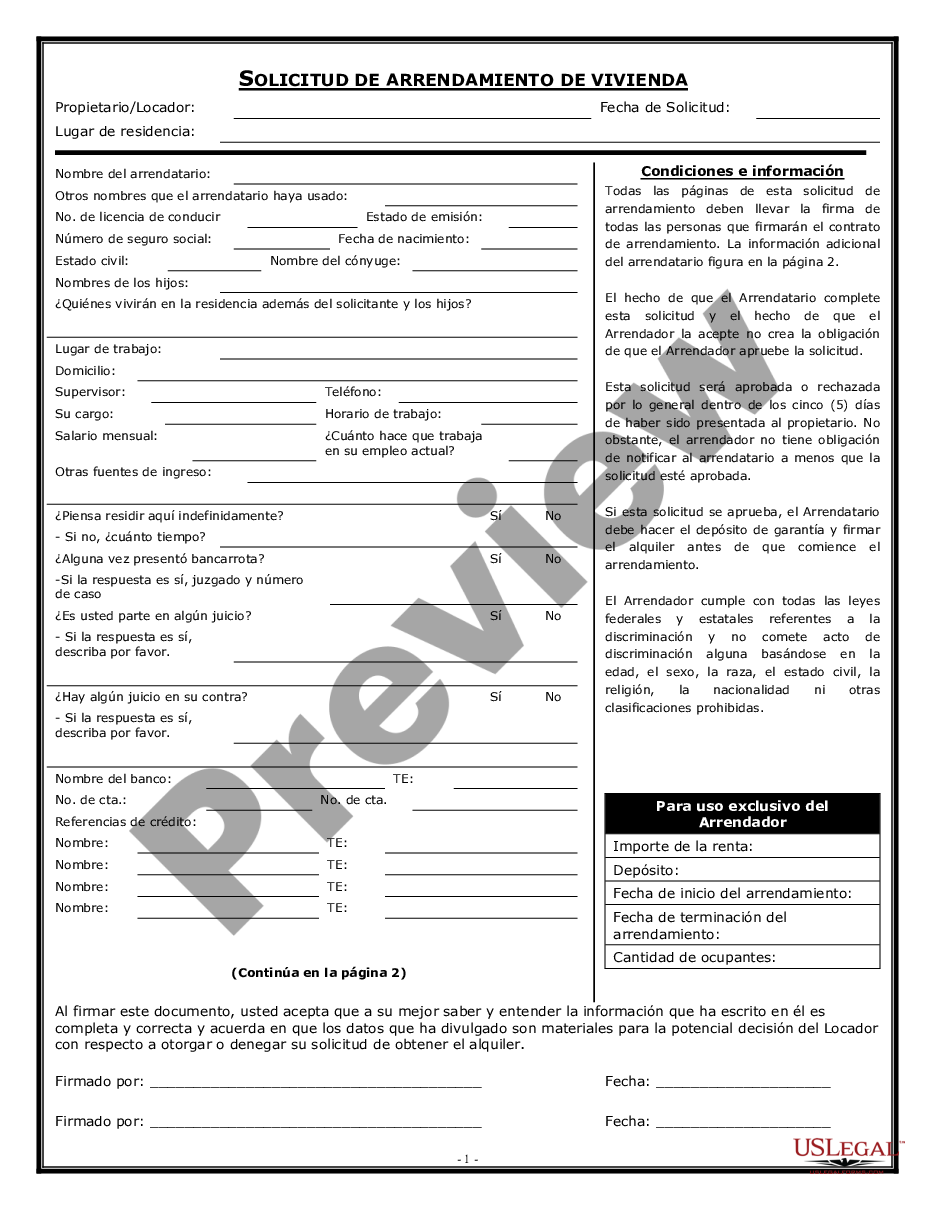 page 0 Solicitud de Arrendamiento de Vivienda - Residential Lease Application preview