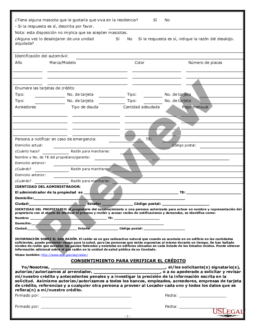 Solicitud de Arrendamiento de Vivienda - Solicitud De Renta | US Legal Forms