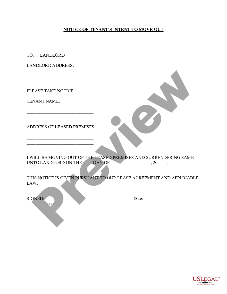 form Tenant's Notice of Intent to Move Out preview