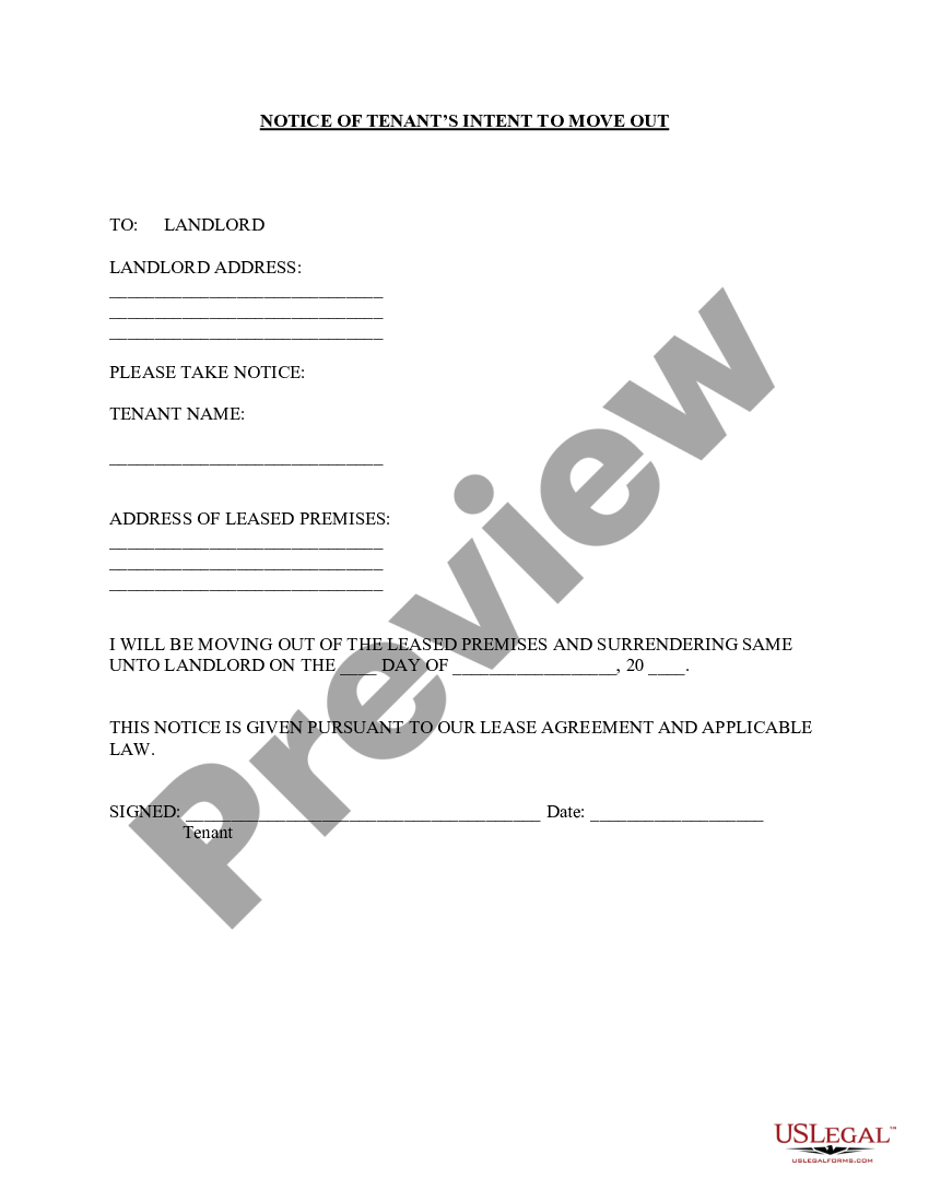 Minnesota Tenant s Notice Of Intent To Move Out Moving Notice US 