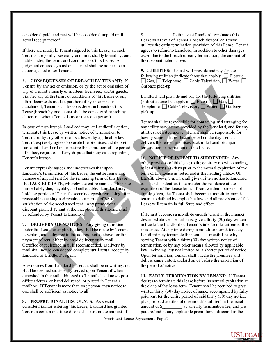 page 1 Apartment Lease Agreement preview
