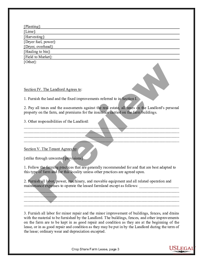 Arkansas Farm Lease Or Rental Crop Share Farm Lease US Legal Forms