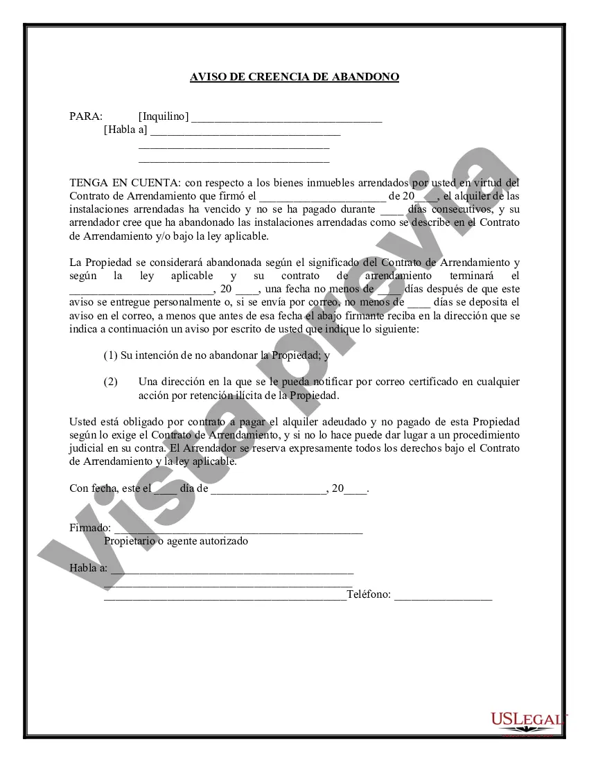 Preview Aviso de creencia de abandono de locales arrendados