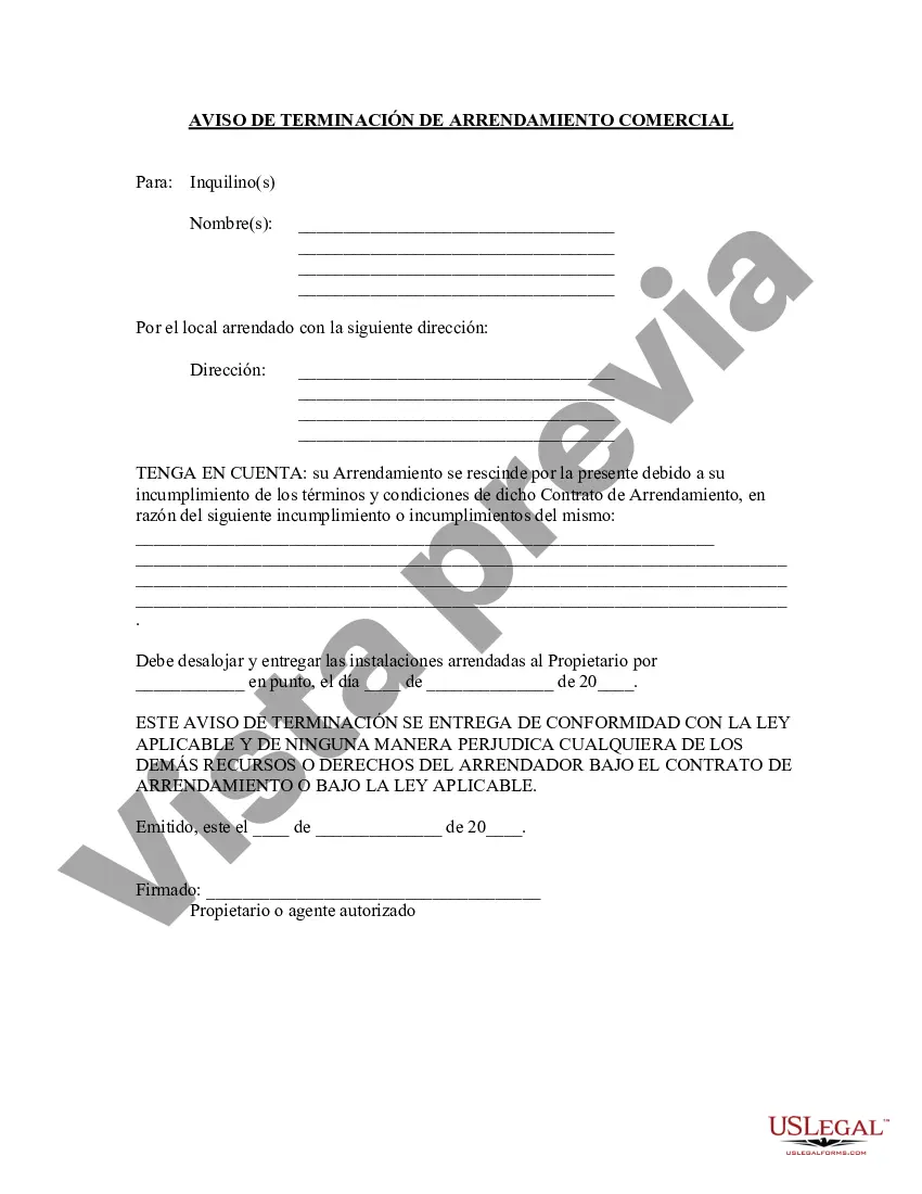 Preview Aviso de Terminación de Arrendamiento Comercial