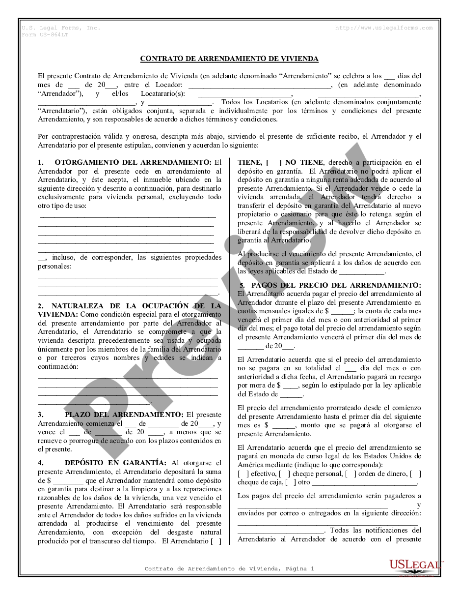 page 0 Contrato de Arrendamiento de Vivienda - Residential Lease Agreement preview