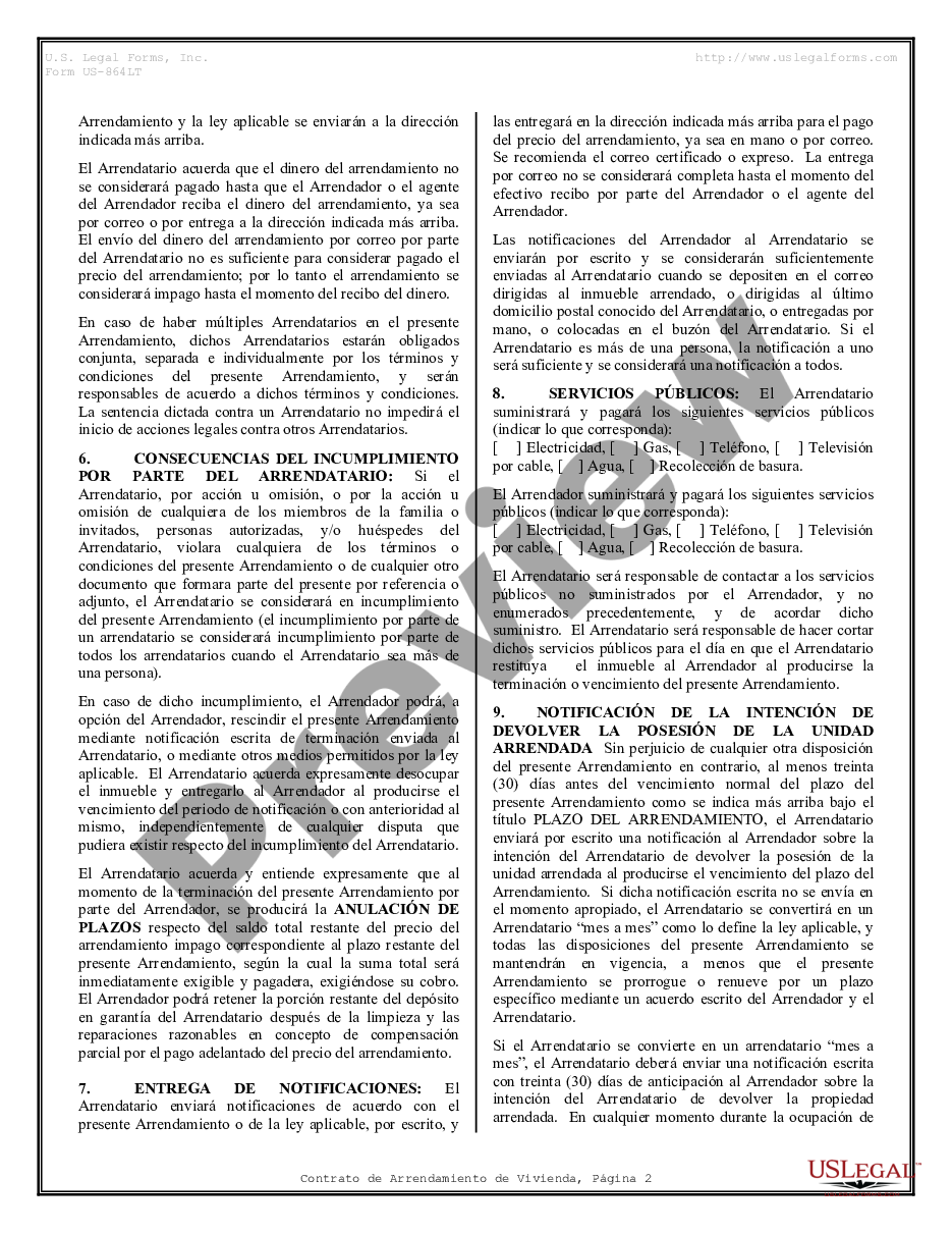 page 1 Contrato de Arrendamiento de Vivienda - Residential Lease Agreement preview