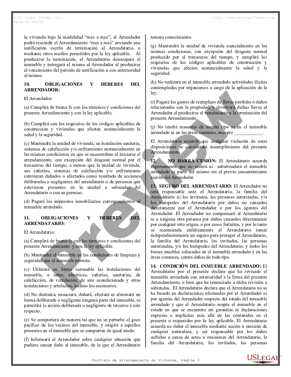 page 2 Contrato de Arrendamiento de Vivienda - Residential Lease Agreement preview
