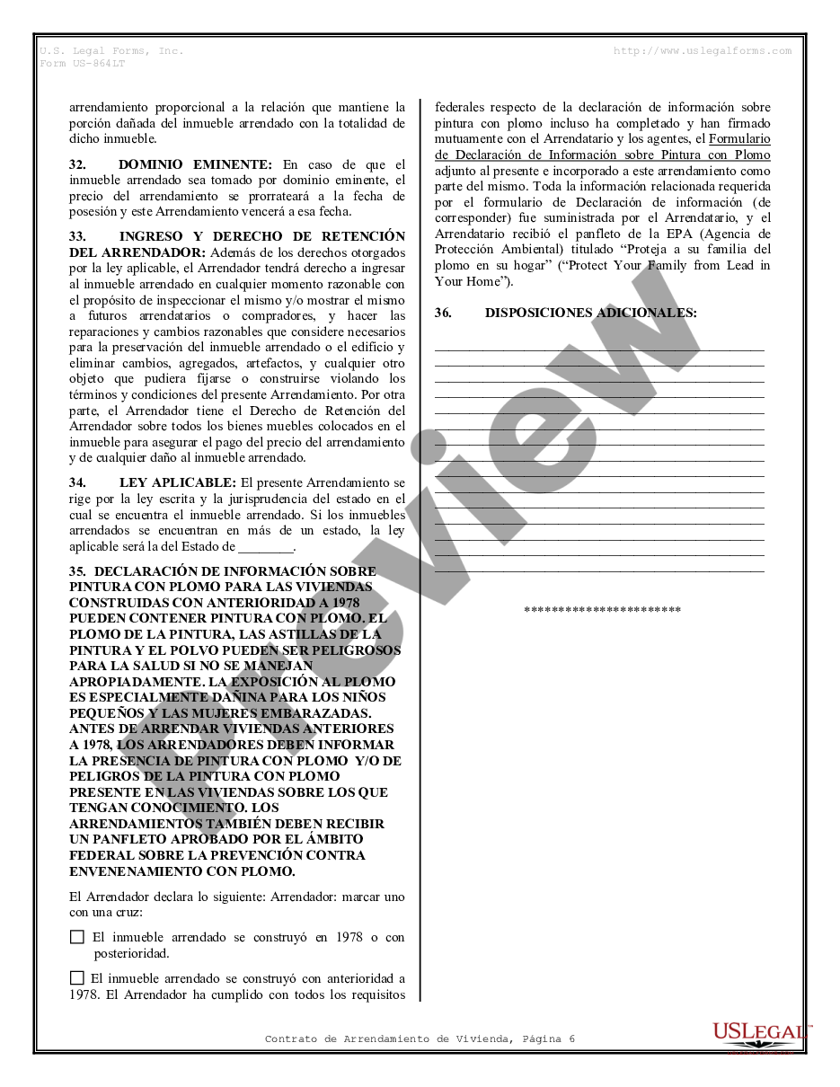 page 5 Contrato de Arrendamiento de Vivienda - Residential Lease Agreement preview