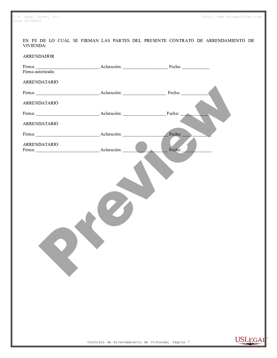 page 6 Contrato de Arrendamiento de Vivienda - Residential Lease Agreement preview