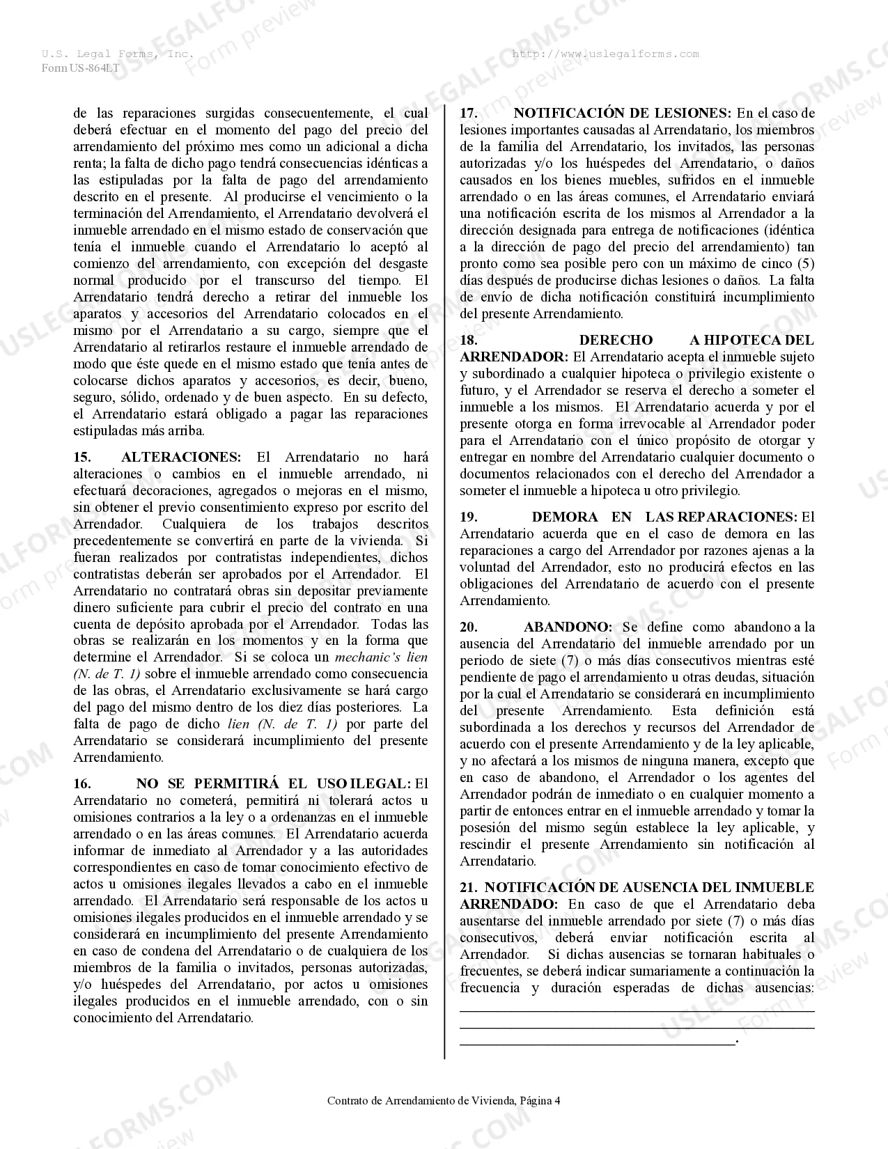 Preview Contrato de Arrendamiento de Vivienda - Residential Lease Agreement