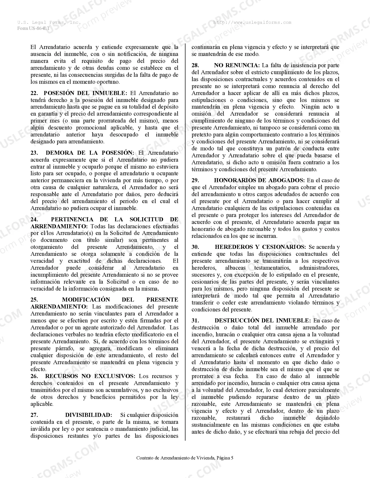 Preview Contrato de Arrendamiento de Vivienda - Residential Lease Agreement