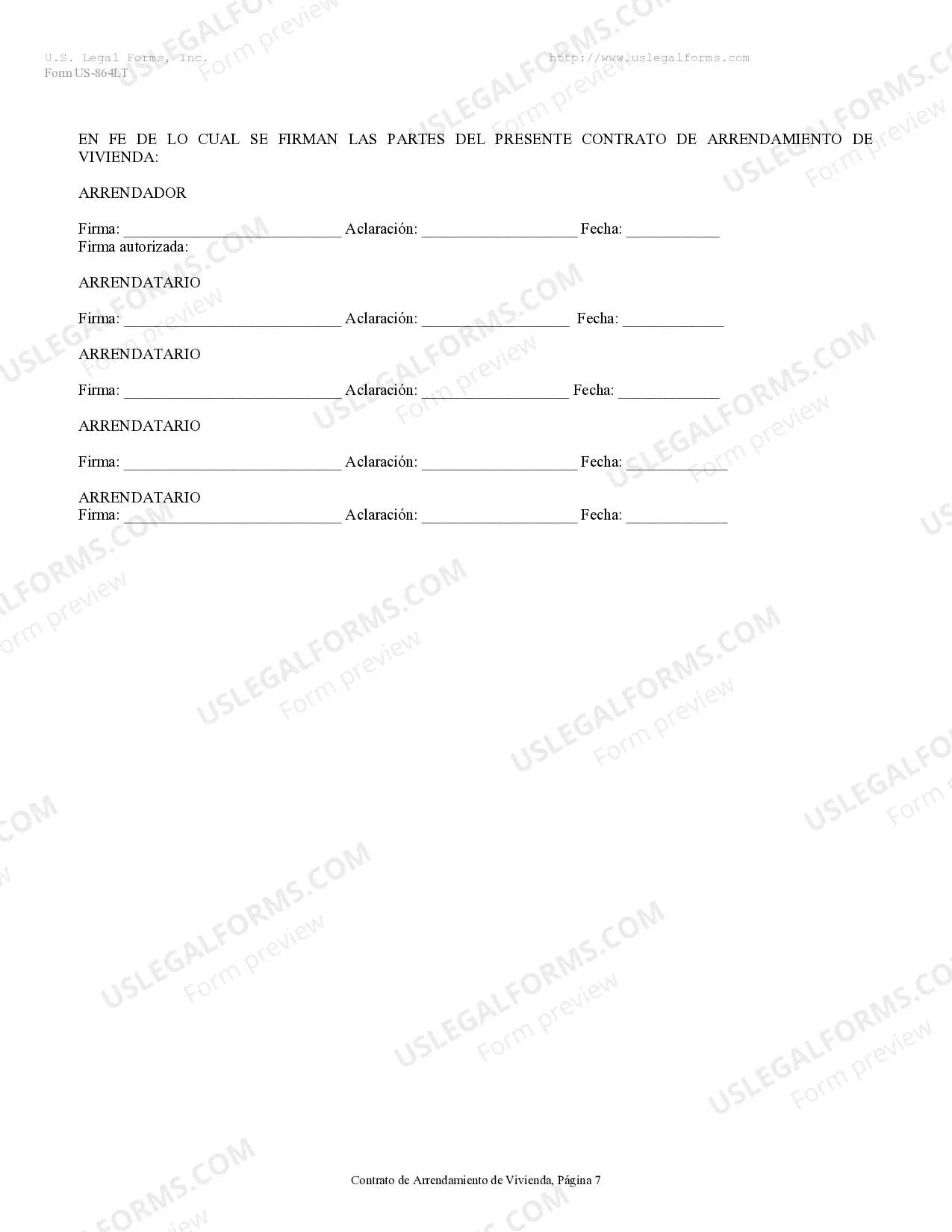 Preview Contrato de Arrendamiento de Vivienda - Residential Lease Agreement